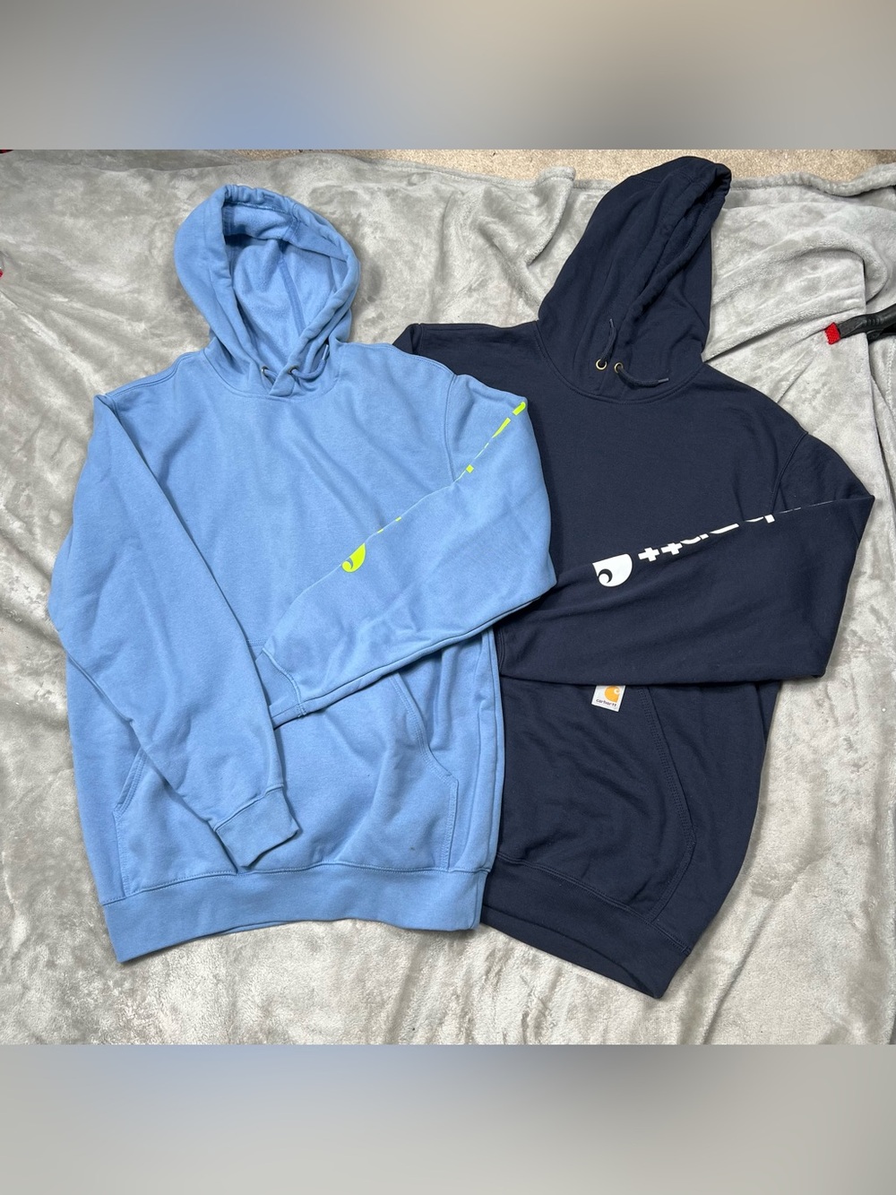 Lot of 2 Carhartt Loose Fit Hoodie Mens M Blue Sweatshirt Pullover Spellout K288